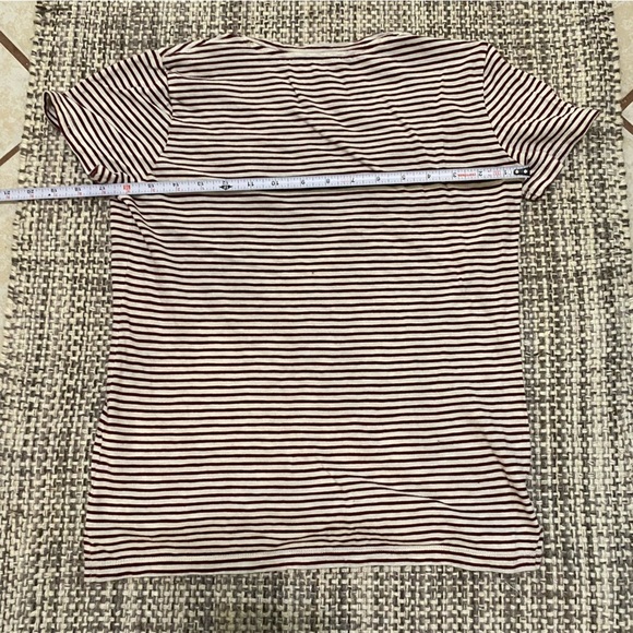 Madewell V-Neck Striped Pocket Tee XS Maroon Stripes - Picture 6 of 6